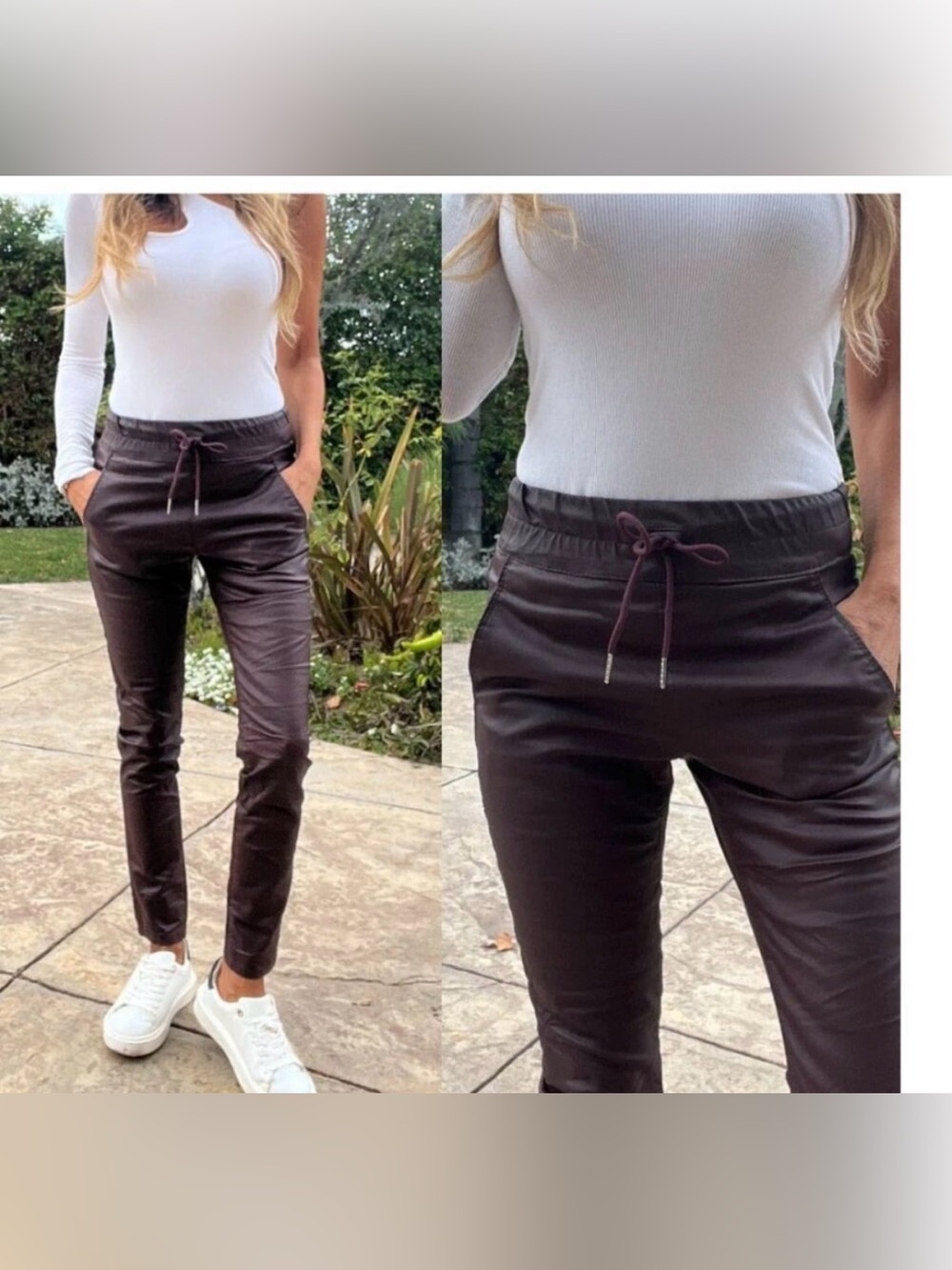 Bevy Flog Shely Drawstring Pants in Burgundy Vegan Leather Size 28